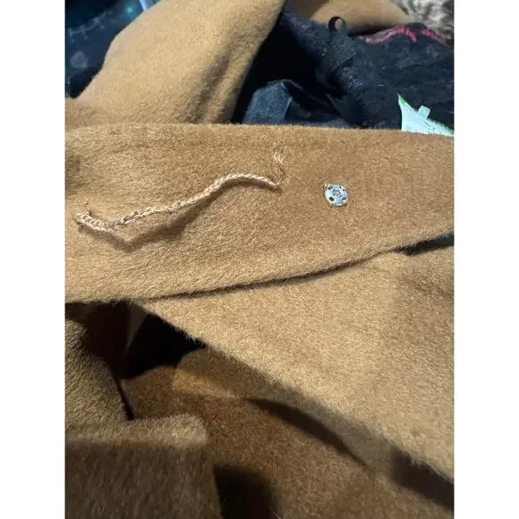 Goelia “Coffee Brown” Wrap Coat L 100% Wool Shell with Silk-Wool Texture, Belted - Picture 7 of 10